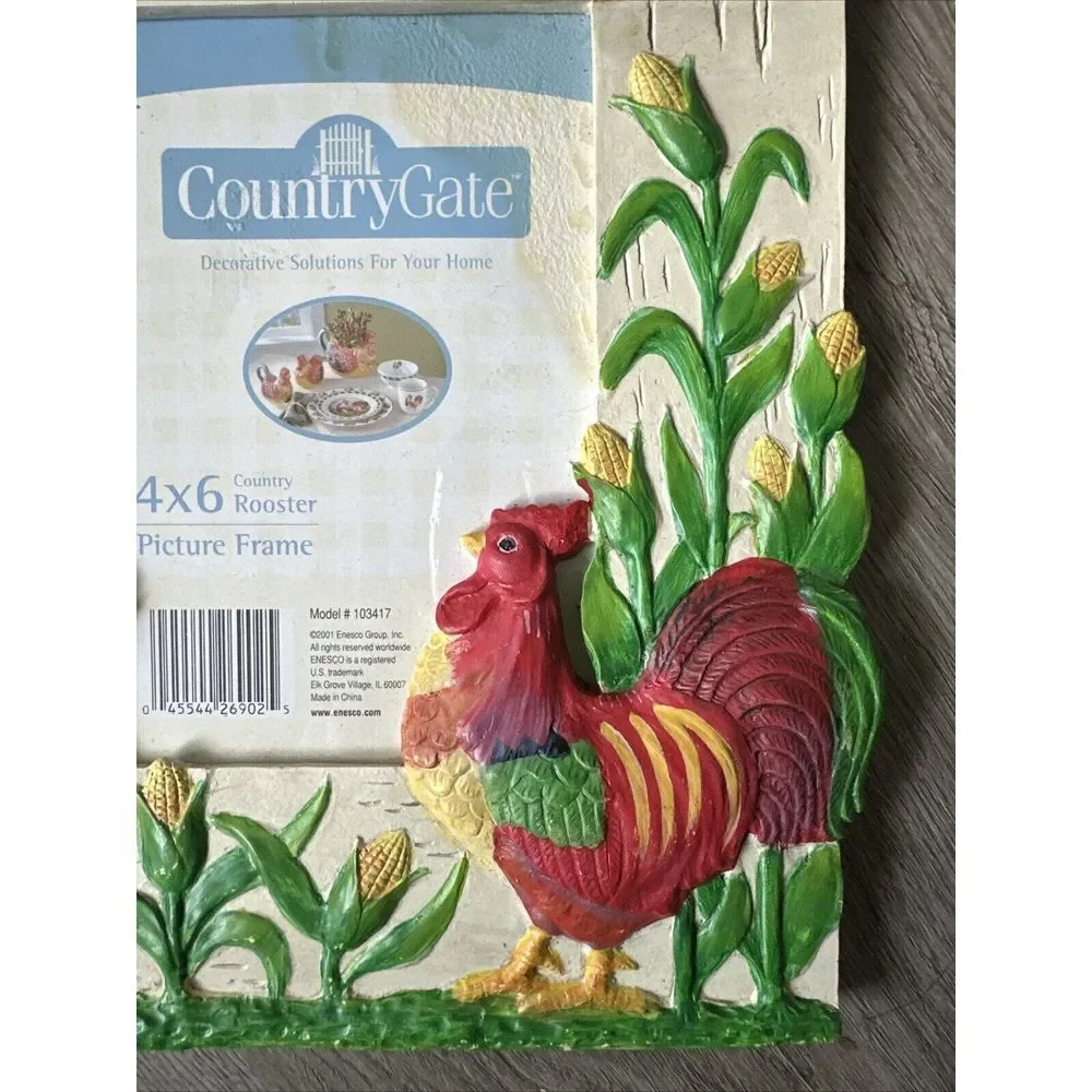 Country Gate Ceramic Resin Rooster Picture Frame‎ / 4 x 6 / Vintage 2001 Enesco